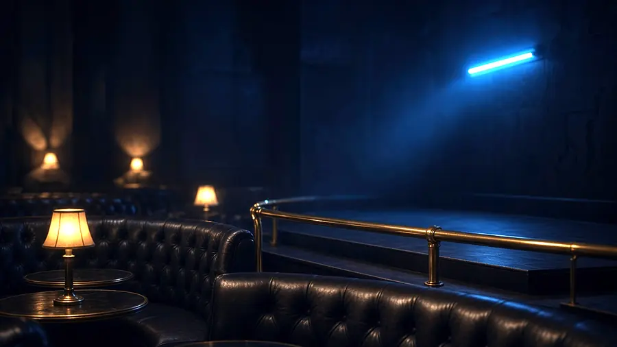 Gentlemen's Club Near Me: an empty club room lit for the evening