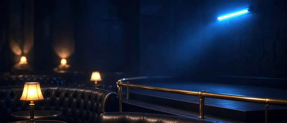 Gentlemen's Club Near Me: an empty club room lit for the evening