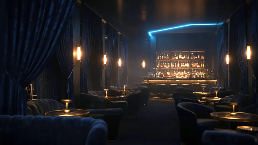 Sex Club Near Me: an empty club room lit for the evening
