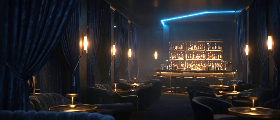Sex Club Near Me: an empty club room lit for the evening