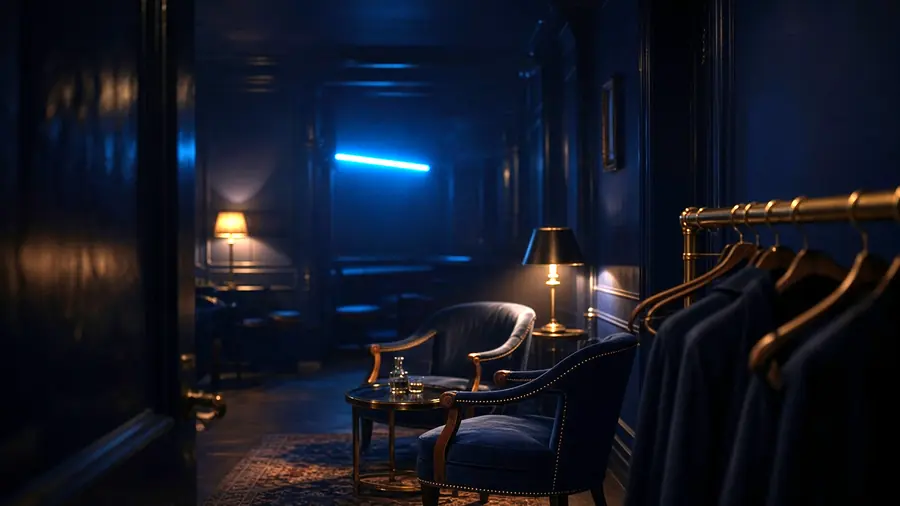 Empty club room lit for the evening, the kind of venue listed under swingers club near me