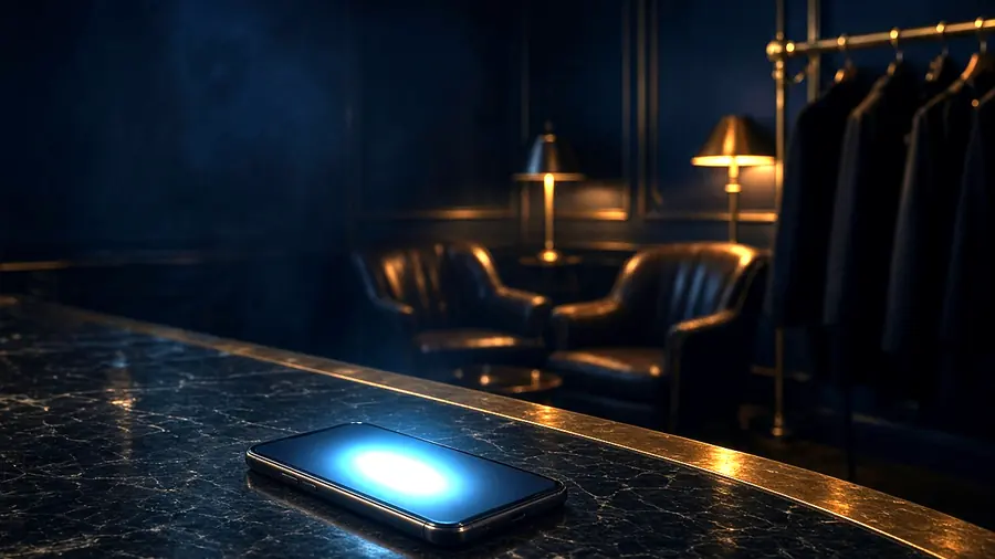 Phone on a bar counter showing a club listing while comparing swingers club near me