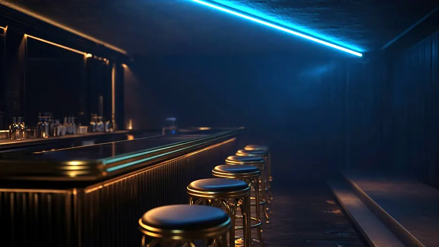 Topless Bar Near Me: an empty club room lit for the evening